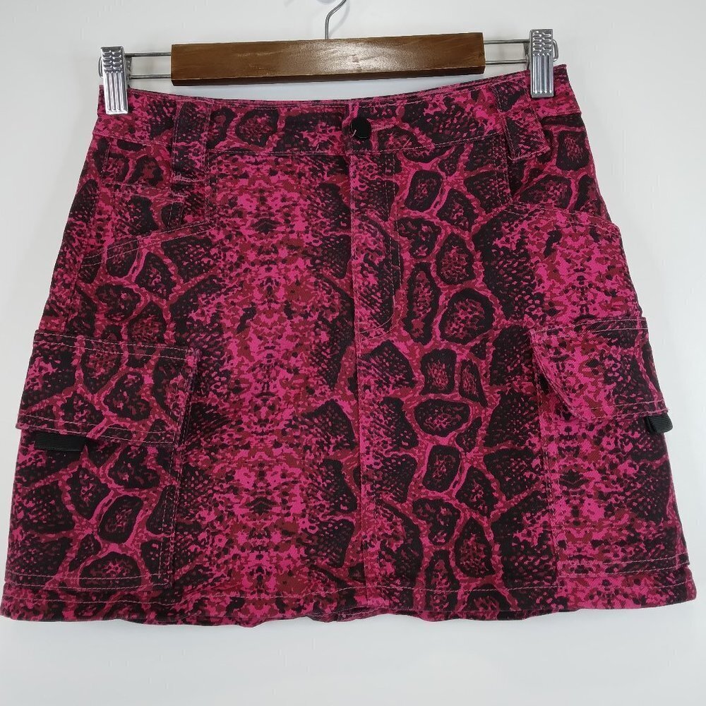 Fashion Nova Hot Pink Animal Print Cargo Denim Skirt Size M